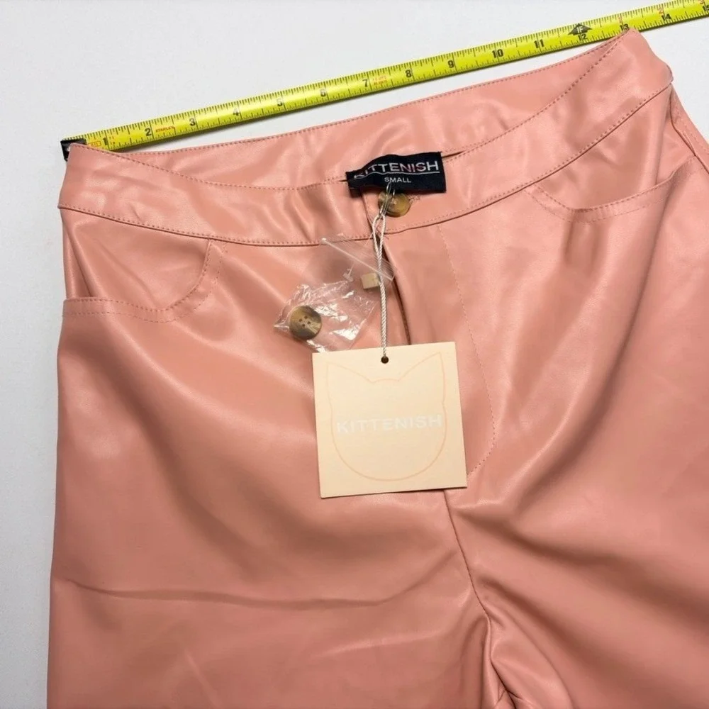 Kittenish Faux Leather Pants Small‎ Pink Blush Straight Leg NWT $64